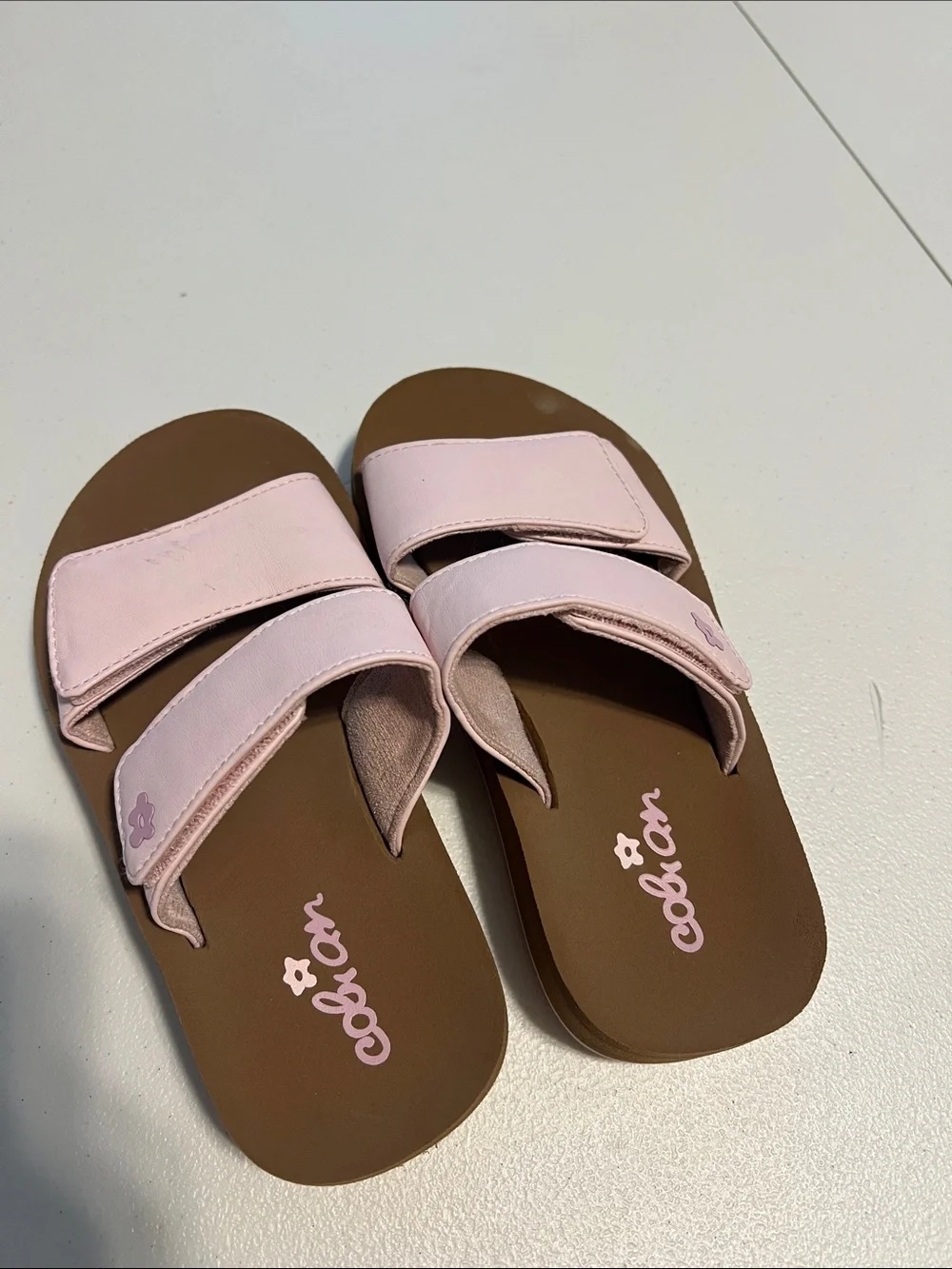 Cobian Pink Double-Strap Kids Slide Sandals